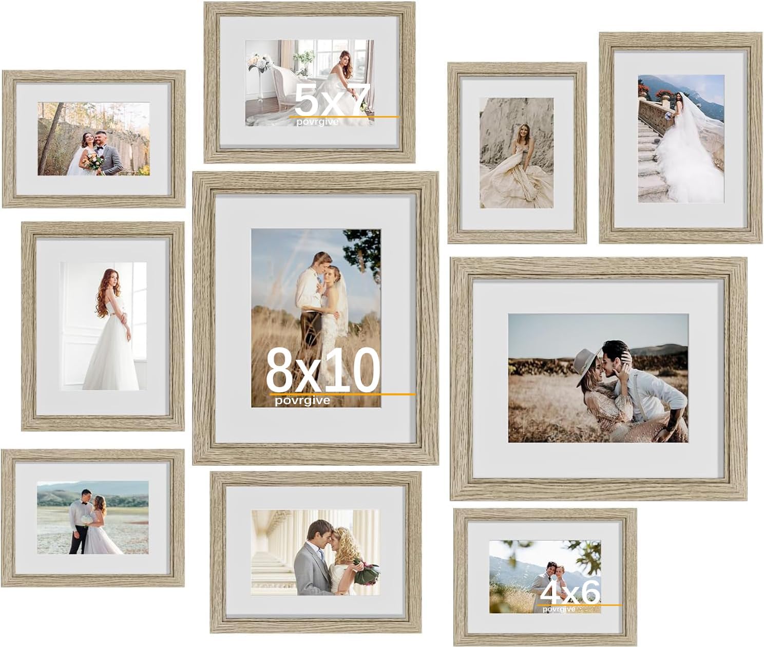 Povrgive 10 Pack Picture Frames Collage Wall Decor - Gallery Wall Frame Set with Mat for Wall Mounting or Tabletop Display, Including Two 8x10, Four 5x7, Four 4x6 Photo Frames, Real Glass