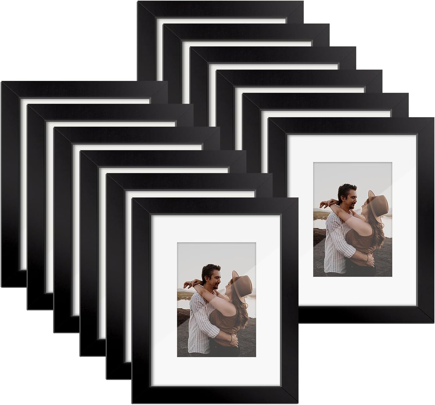 8x10 Picture Frame Set of 12, Wood Photo Frame Display 8x10 Pictures without Mat or 5x7 Photos with Mat, Tabletop or Wall Mount Display Picture Frames for Prints, Photos, Landscape and Kids Artwork