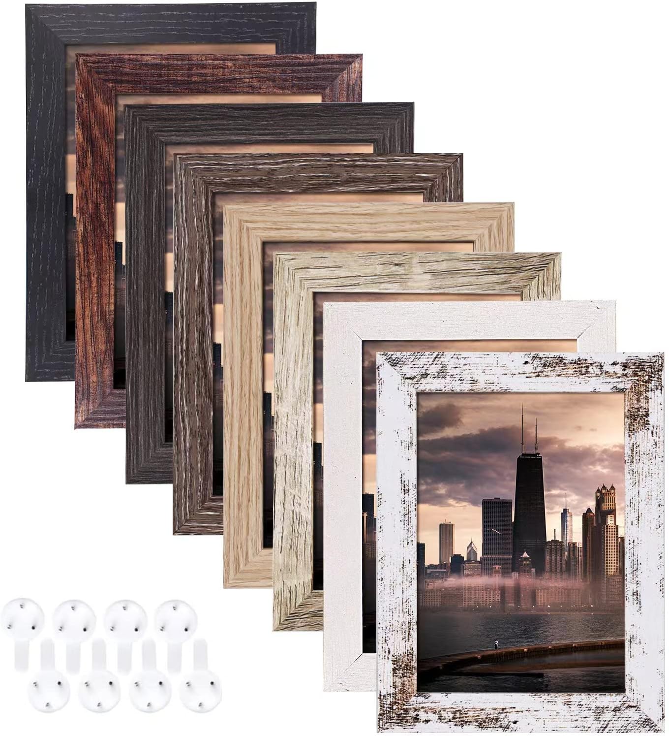 5x7 Picture Frames Set of 8, Rustic Picture Frames Multi Wood-Color,Vertical and Horizontal Formats for Wall Hanging and Tabletop Display,Perfect for Rustic Home & Office Decor