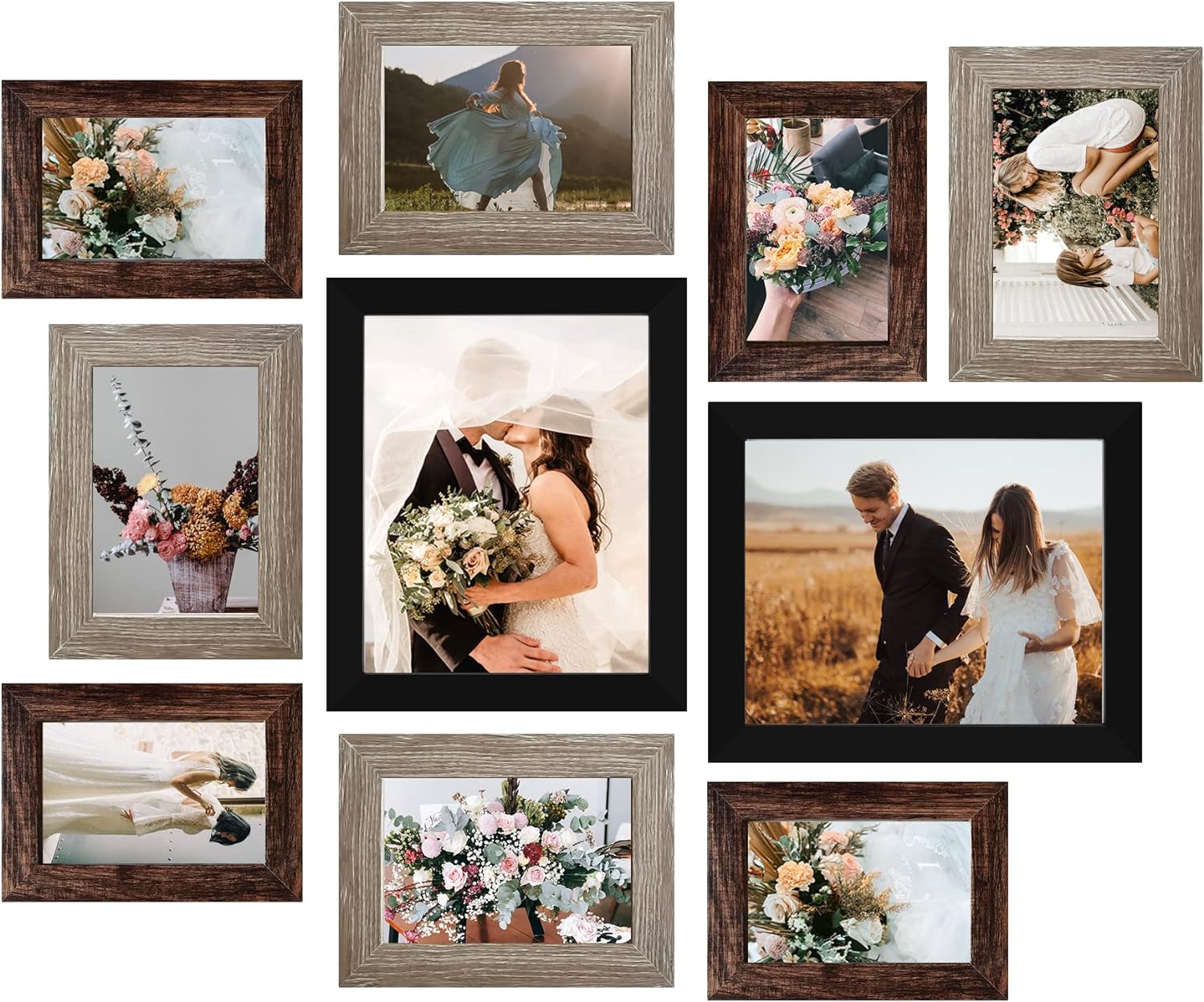 LUCKYLIFE Picture Frame Set 10-Pack, Gallery Wall Frame Collage with 8x10 5x7 4x6 Frames in 3 Different Finishes