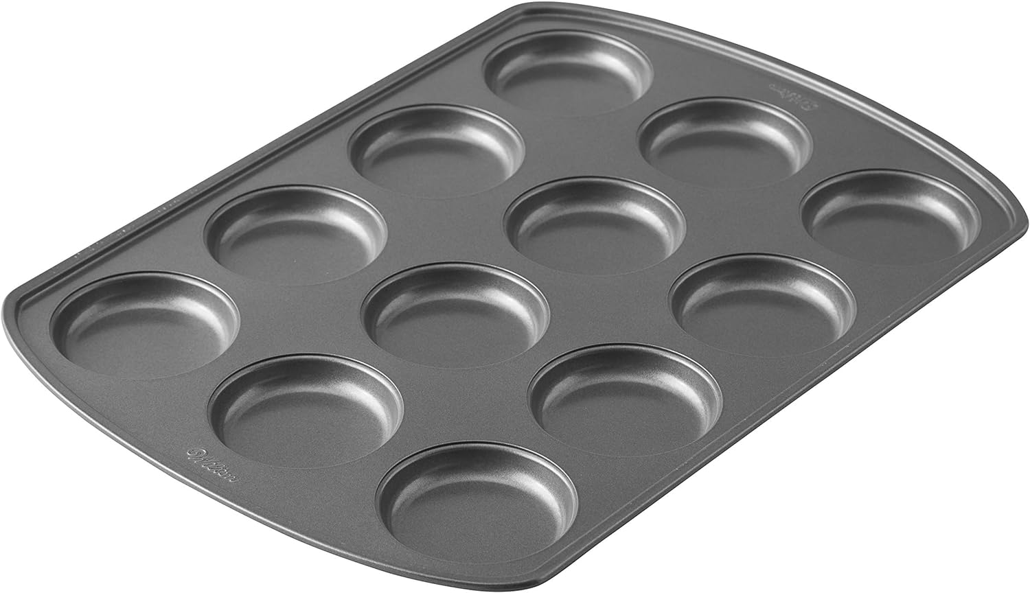 Wilton Perfect Results Premium Non-Stick Bakeware Muffin Top Pan - The Shallow Baking Cups Make Perfect Muffin Tops, Drop Cookies or Whoopie Pie Shells, 12-Cavity, Steel