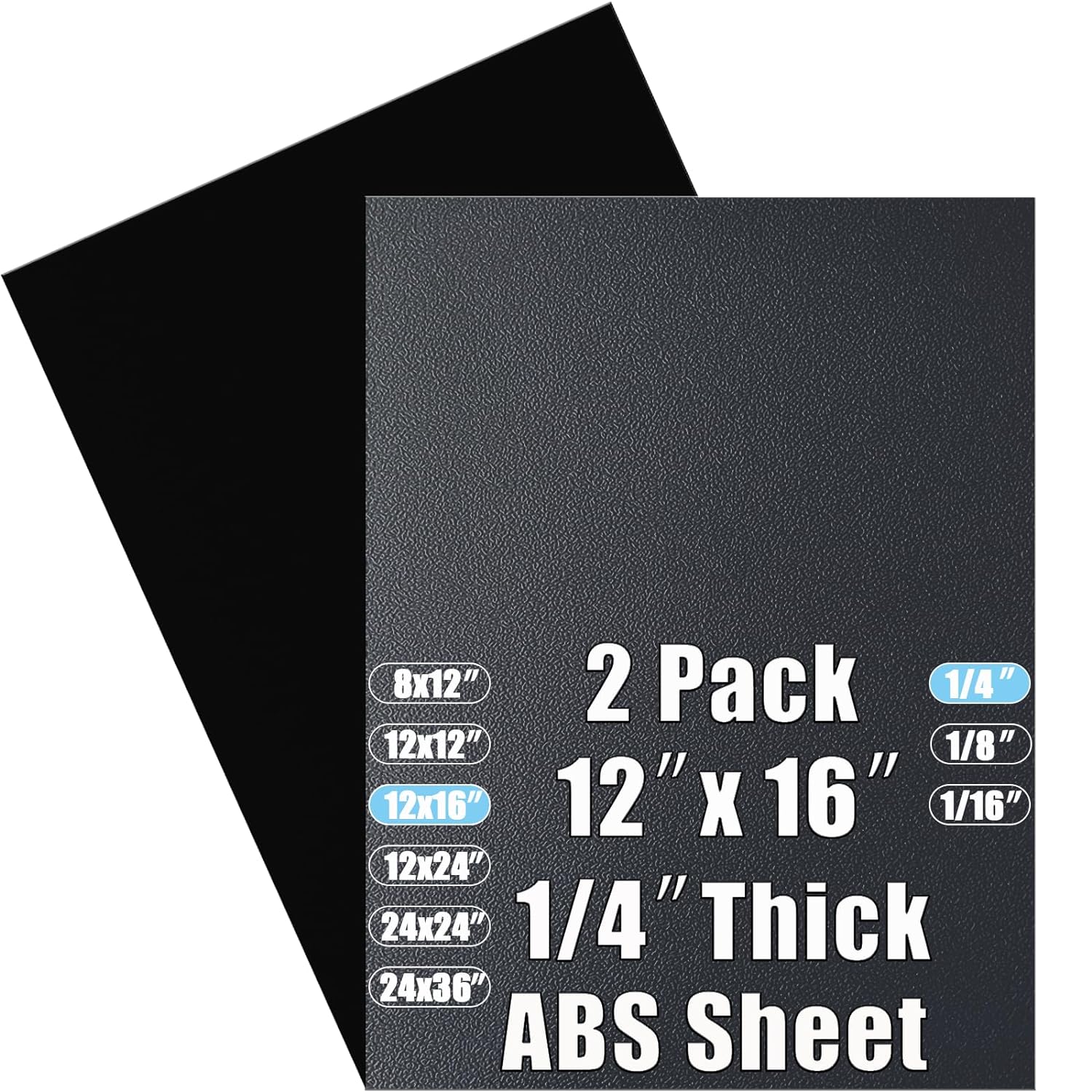 ABS Plastic Sheet 1/4 Inch Thick 12 x 16 (2-Pack),Two-Sided Heat Moldable Panel (Thermoplastic Textured Front & Smooth Back), Black Thermoform Board Great for DIY Projects, Decor, Handcrafts