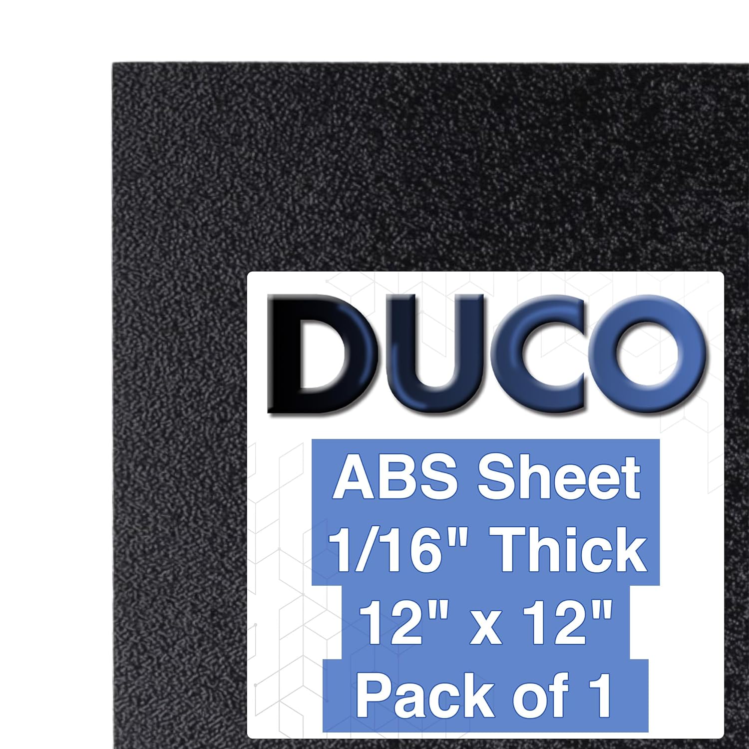 Duco ABS Plastic Sheet 1/16 (060) Inch Thick 12 x 12 - Pack of 1 ABS Sheet with Textured Plastic Front - 0.0625 Thick Heat Moldable Thermoplastic Sheet for DIY Use - Black Plastic Sheet