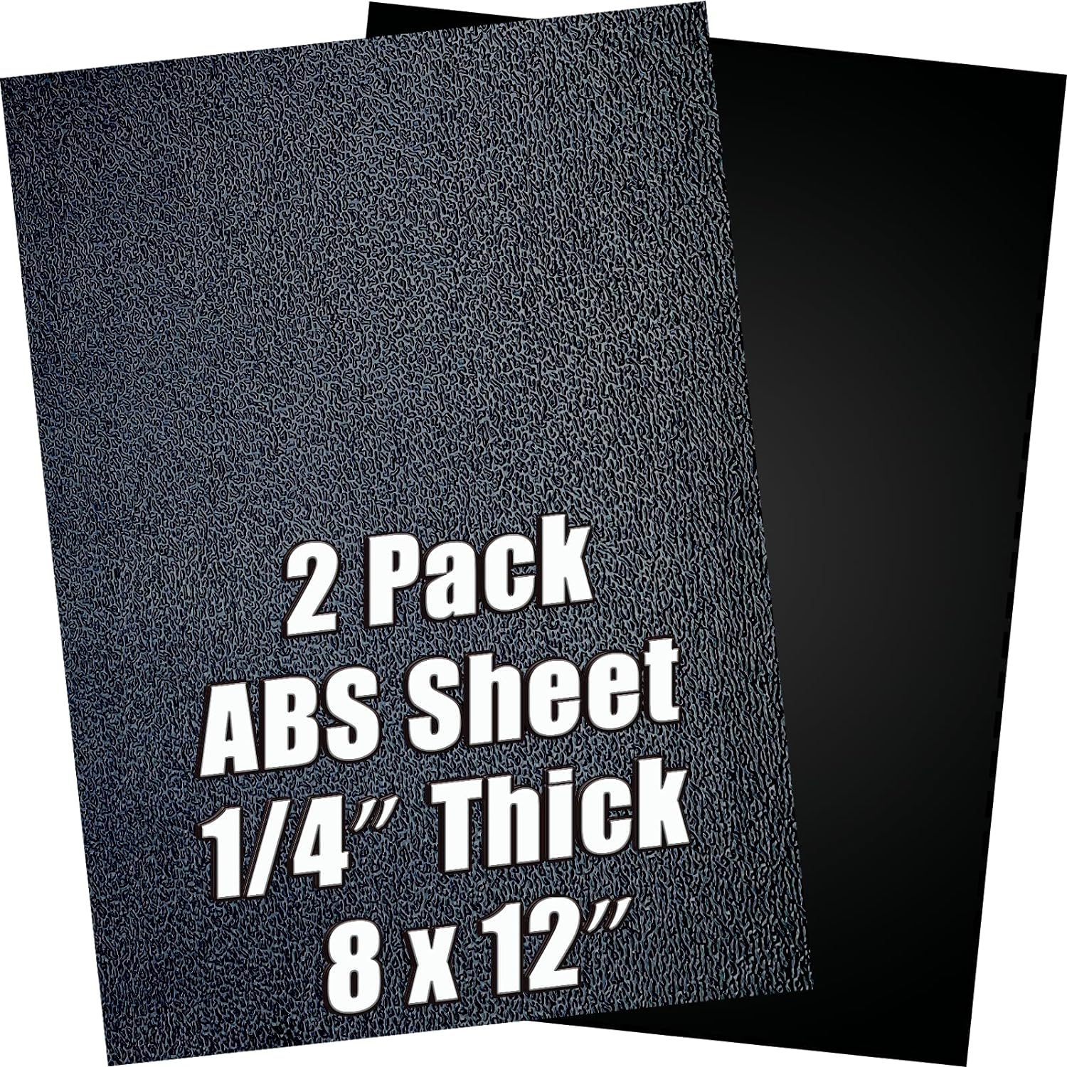 ABS Plastic Sheet 1/4 Inch Thick 8 x 12 (2-Pack)Black Rigid Moldable Panel with Different Surfaces (Textured Front & Smooth Back) for Structural Parts, Project Enclosures, and DIY Home Decor, etc.