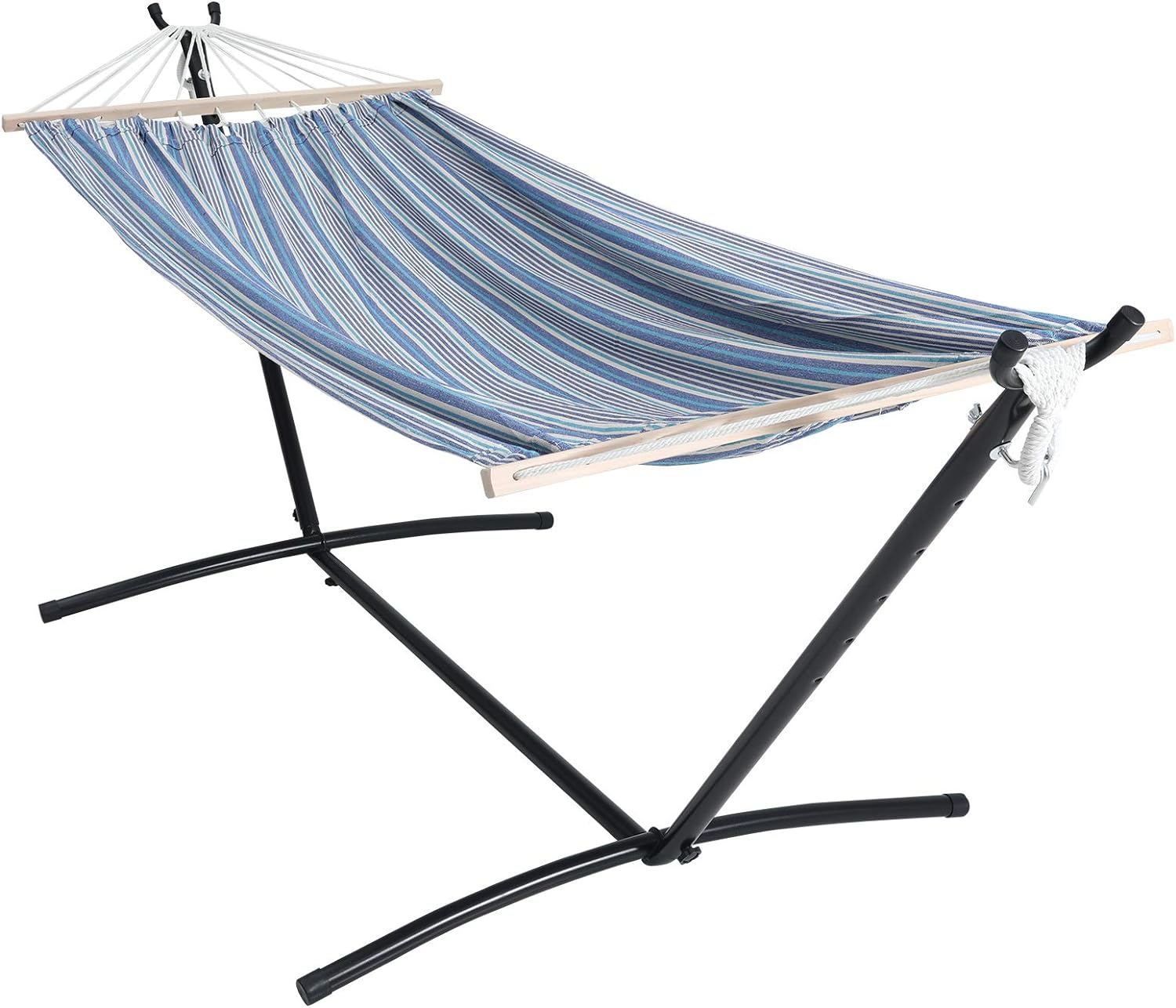 OUTDOOR WIND 2 Person Adjustable Hammock with 10FT Heavy Duty Steel Stand and Spreader Bars, 550lbs Capacity,Included Portable Carrying Case for Indoor Outdoor