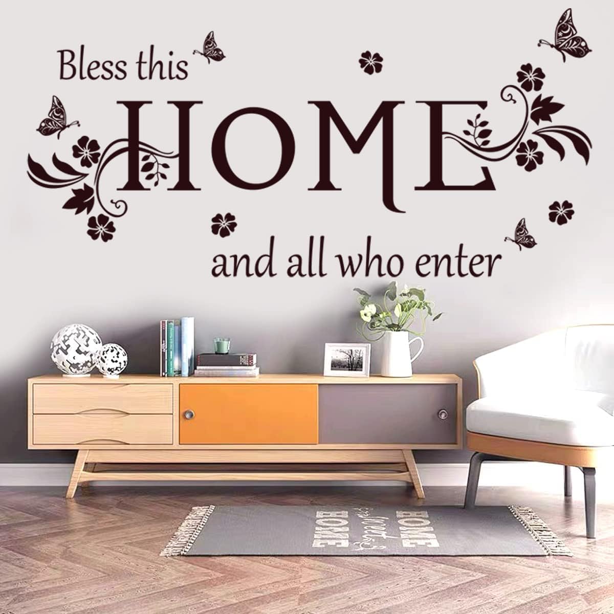 Wall Decals Wall Decor Sticker Quote Bless This Home and All who Enter Removable Mural Wall Stickers for Living Room Dining Room Bedroom Entryway Family Home Decoration (Brown)
