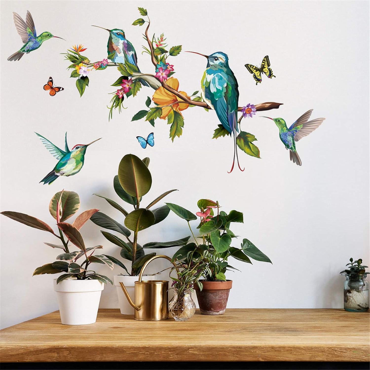 Nature Tree Branch with Flying Garden Song Birds Wall Art Decals Window Stickers Vinyl Girl Kids Decor Decoration Murals Painting for Living Room Bedroom Office Kitchen Home School Classroom for Party
