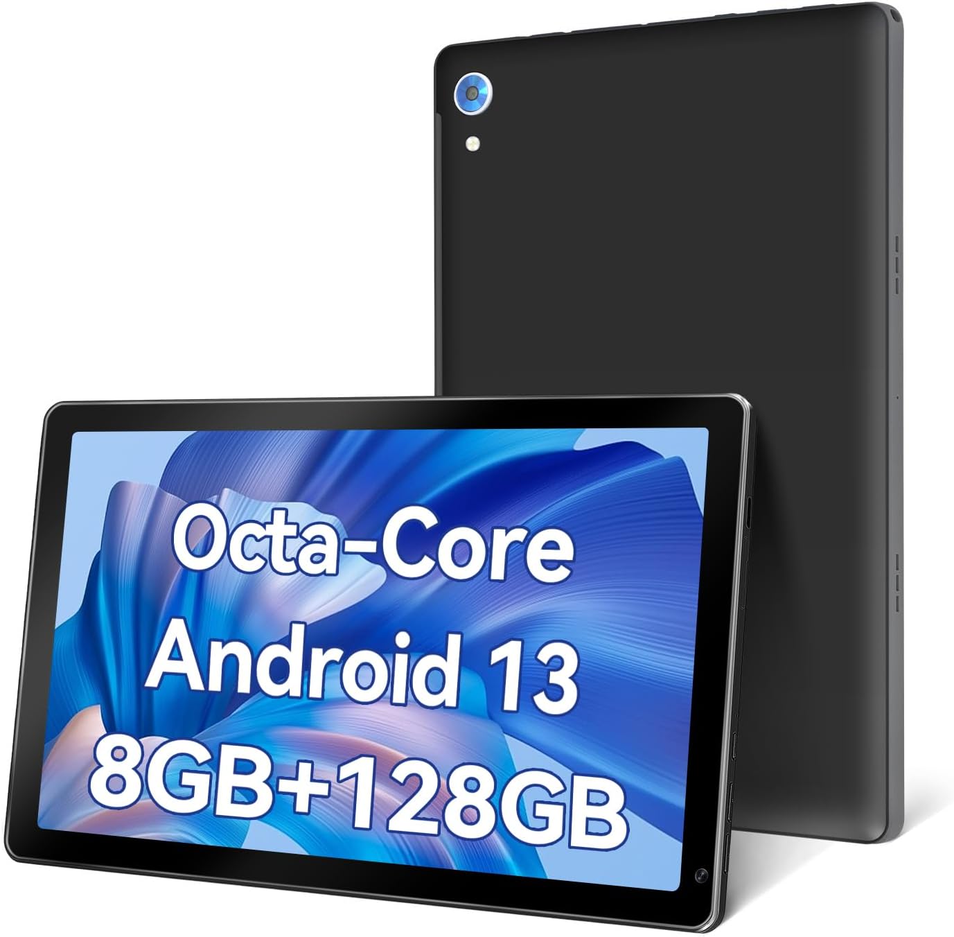 Octa-Core Android Tablet, 10.1 Inch Android 13 Tablet, 8(4 4) GB RAM 128GB ROM(TF 1TB Expand), Camera 5MP 8 MP, Dual Camera, Fast Charging, 5000mAh, Google GMS Certified (Black)