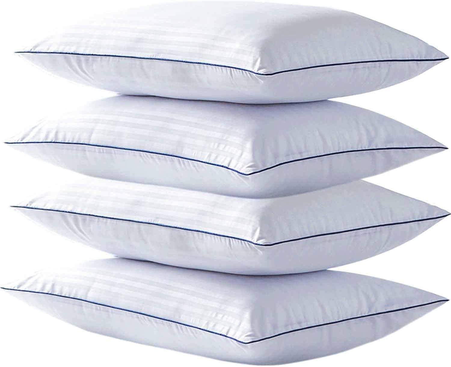 iFaon Soft Fluffy Bed Pillows Standard Size Set of 4 Pack for Sleeping Stomach Back Sleeper, 20x26 in Hypoallergenic Down Alternative Pillow Support, Striped