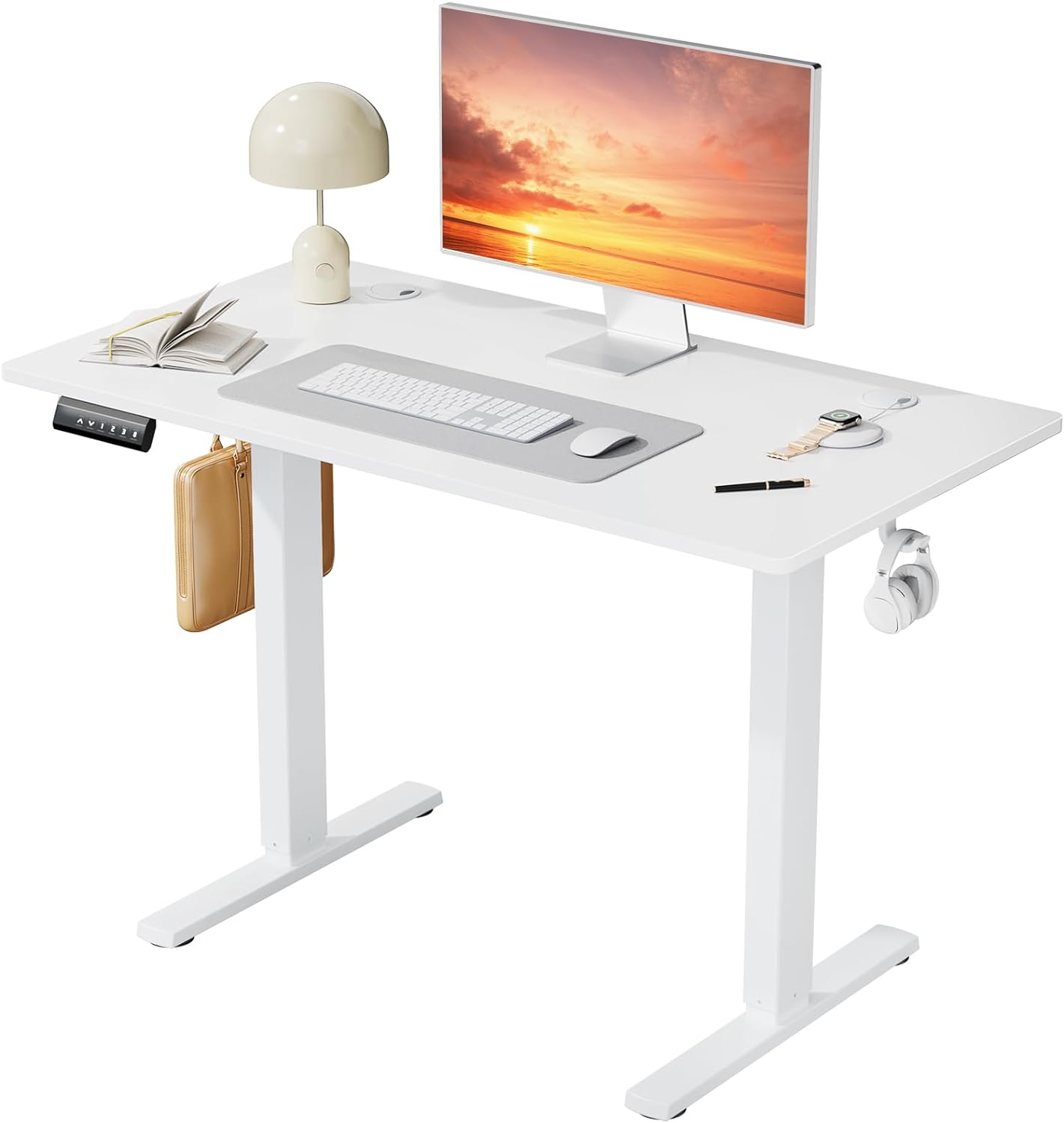 DUMOS Standing Desk with Whole-Piece Desktop Board, 40x24in Electric Height Adjustable Stand Up Desk, Modern Ergonomic Sit Stand Rising Table, Computer Workstation for Home Office, White(2 Packages)