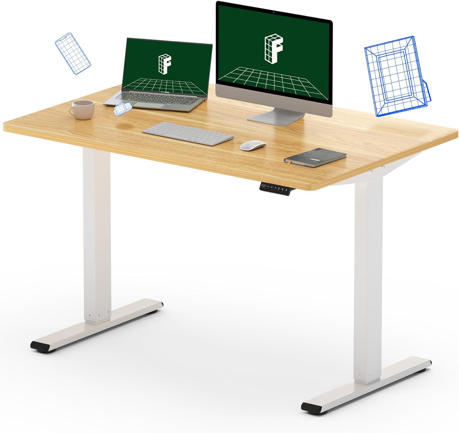 FLEXISPOT Height Adjustable Electric Standing Desk 48 x 30 Inches Whole-Piece Desk Stand Up Home Office Desk (White Frame   48 Maple Top, 2 Packages)