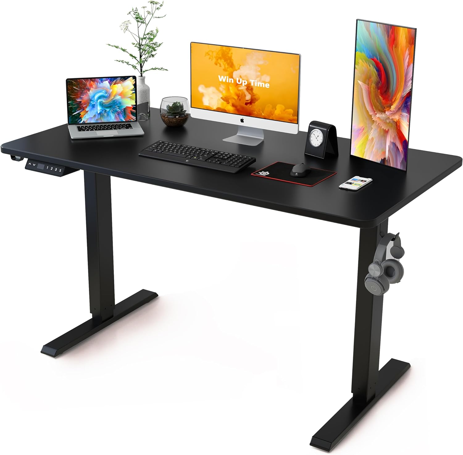 Win Up Time Standing Desk Adjustable Height- Whole Piece Desktop Stand Up Desk, Electric Standing Desk, Sit to Stand Desk for Home Office Computer Desk, White