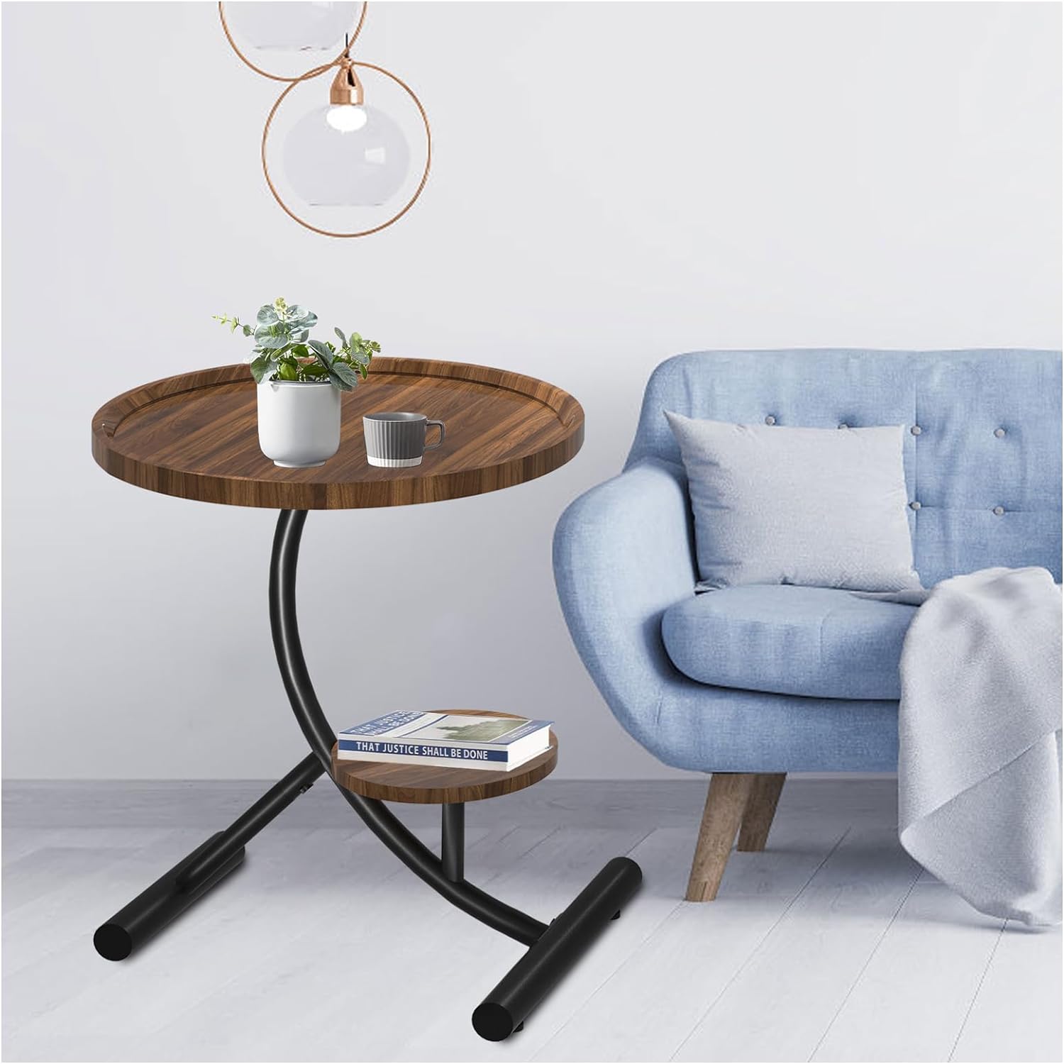 Round Side table - 2 Tier End Tables Living Room - Round Accent Table for Small Spaces Easy Assembly - C Shaped Snack Table for Bedroom, Living Room, Sofa, Bed, Couch (19.68L x 14.1W x 23.6H)