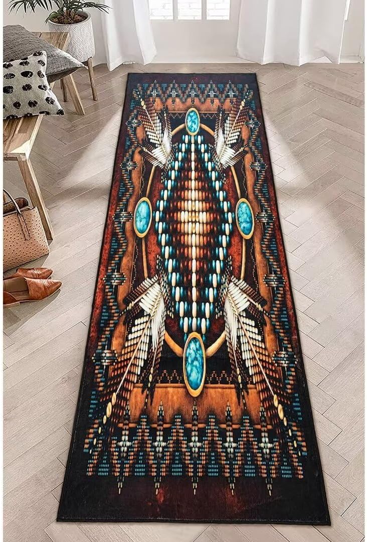 Southwestern Runner Rug 2x6,Rustic South Western Aztec Tribal Native American Indian,Vintage Throw Accent Area Rug Non Slip Washable Runner Carpet for Entryway Hallway Kitchen Laundry Bathroom Bedroom