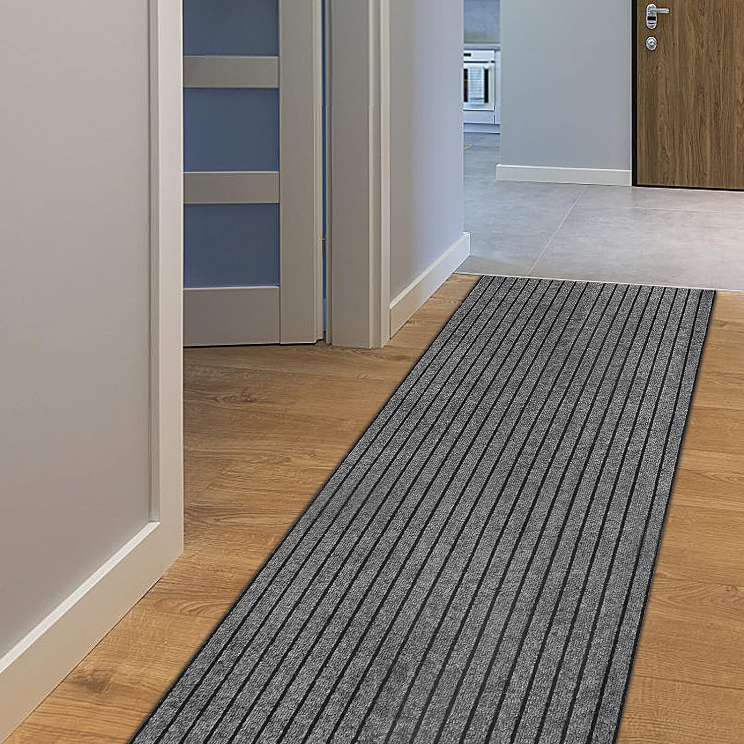 AYOHA Runner Rug 2' x 6' Indoor/Outdoor Carpet for Hallway Kitchen Entryway Patio Lobby Garage Deck Area Rugs with Natural Non-Slip Rubber Backing, Gray/Black Strip (Available for Custom Sizes)