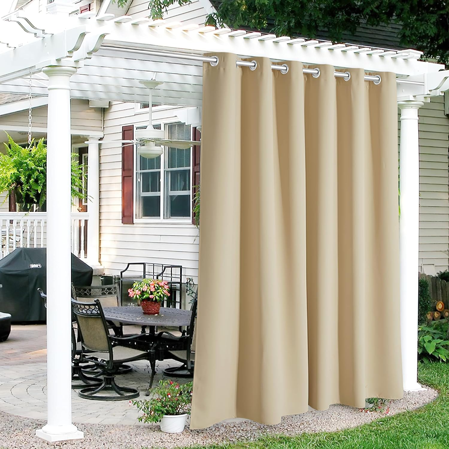 RYB HOME Patio Curtains Outdoor - Waterproof Heat UV Shade Privacy Blackout Curtains for Porch Gazebo Canopy Pergola Garage Sun Room Decor, 84 Width x 84 inch Length, 1 Panel, Biscotti Beige