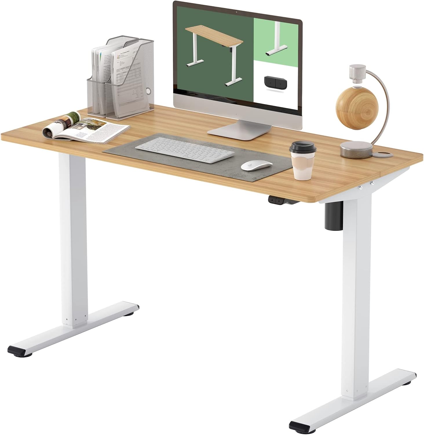 Flexispot Standing Desk, Height Adjustable Desk Electric Sit Stand Desk, 48 x 24 Inches Home Office Desks (White Frame   Maple Top)