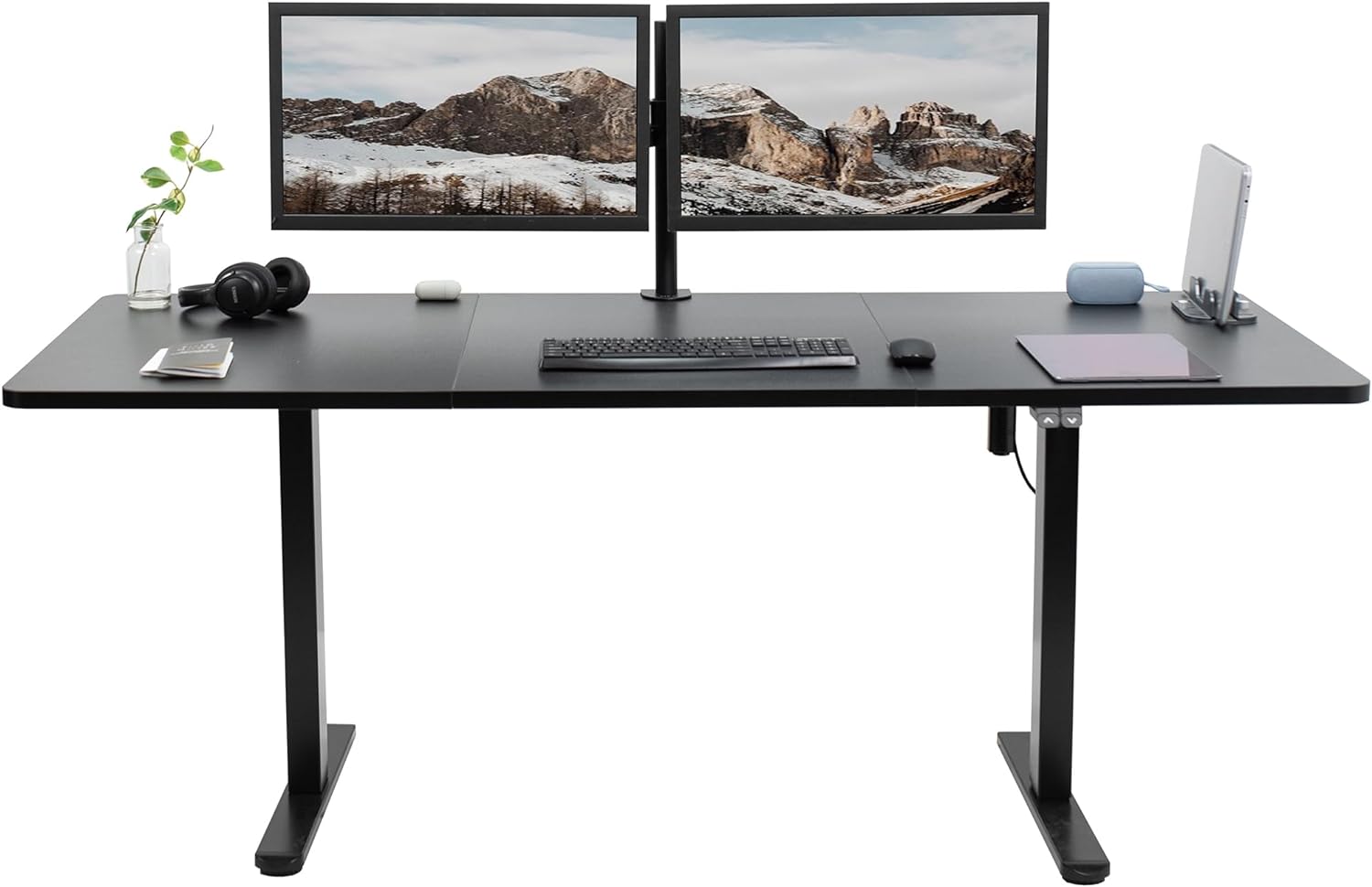 VIVO Electric Height Adjustable 71 x 30 inch Stand Up Desk, Active Workstation with Black Table Top, Black Frame, 2 Button Controller, DESK-KIT-0B7B