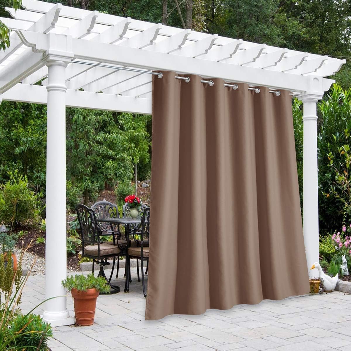 NICETOWN Outdoor Curtain for Patio Waterproof, Home Decor Thermal Insulated Grommet Top Blackout Indoor Outdoor Vertical Blind/Drape for Garage & Downstairs Window, W84 x L95, 1 PC, Tan