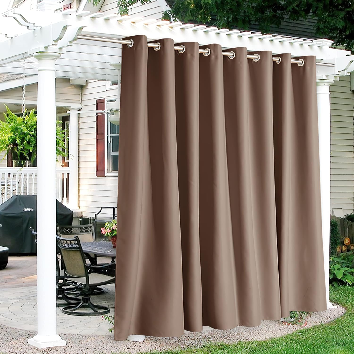 RYB HOME Outdoor Curtains Waterproof - Extra Wide Sun Blocking Curtains for Garage Patio Door Window Porch Pergola Outdoor Shower, W 120 inches x L 95 inches, 1 Panel, Mocha