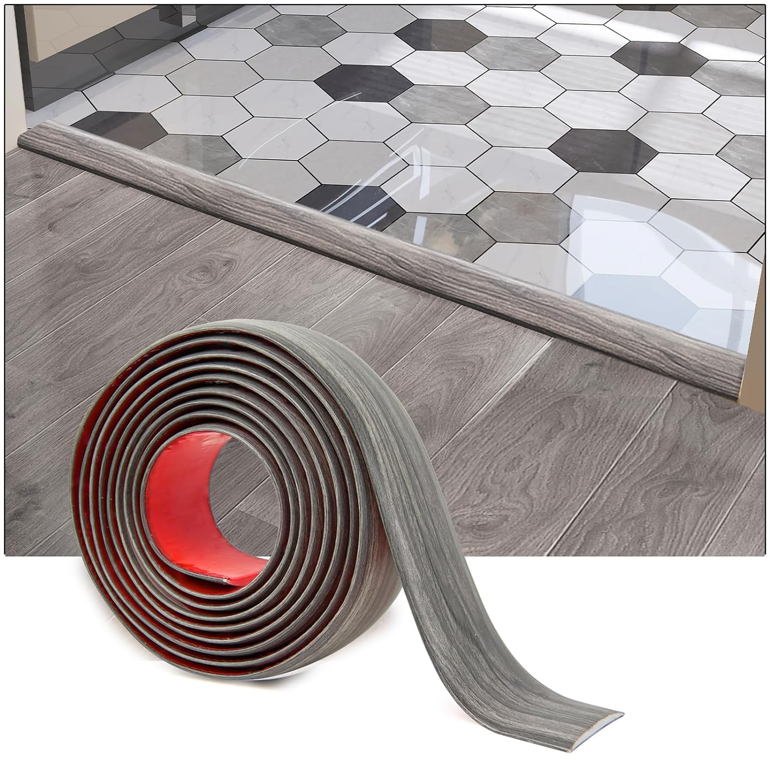 Art3d Self Adhesive Vinyl Floor Transition Strip, Laminate Floor Strip Floor Flat Divider Strip for Joining Floor Gaps,Carpet Threshold, Floor Tiles4 FT, 1.57in, Gray