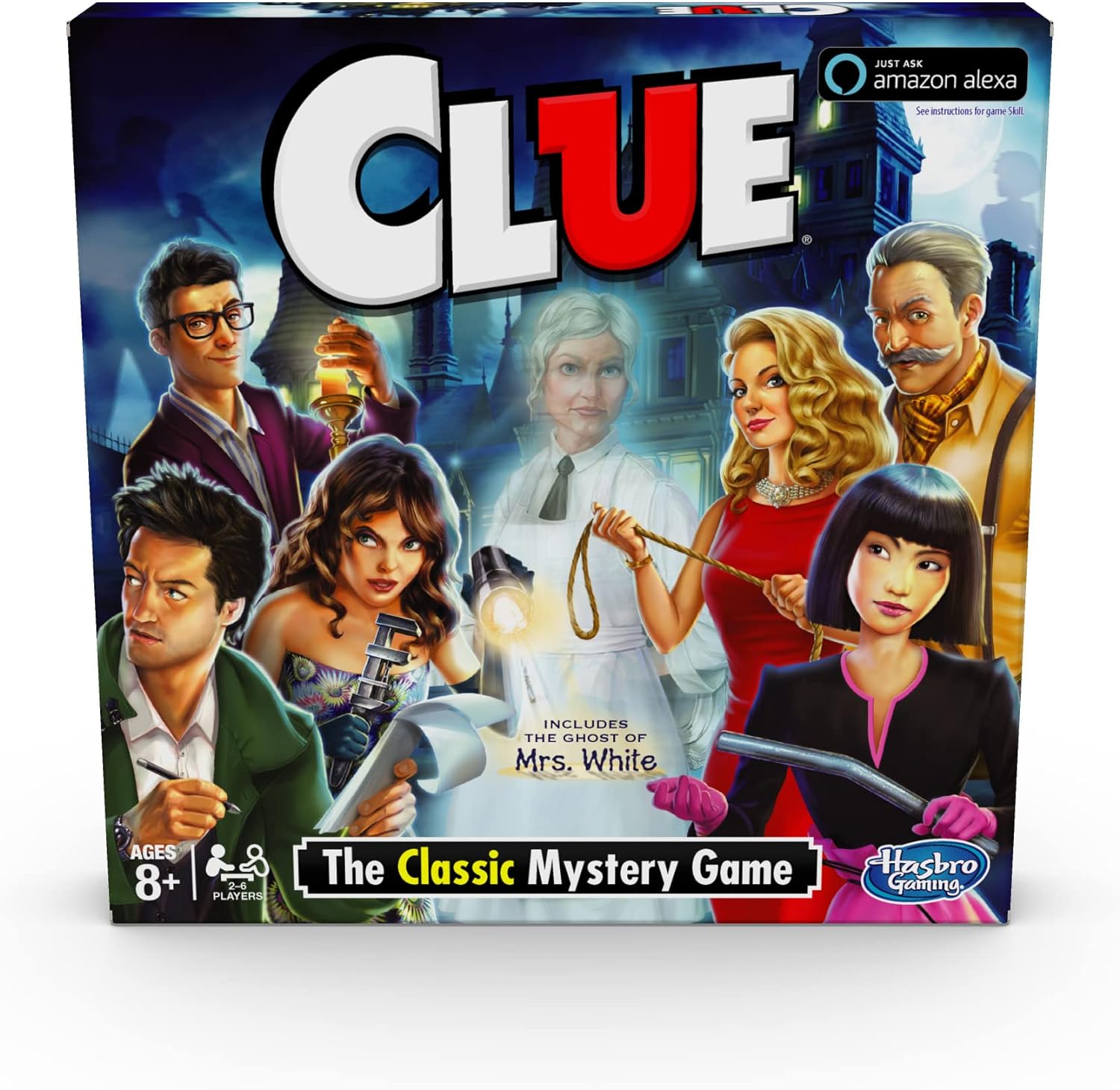 Hasbro Gaming Clue Game Ghost of Mrs. White, Mystery Board Game, Compatible with Alexa, Kids Ages 8 and Up (Amazon Exclusive)