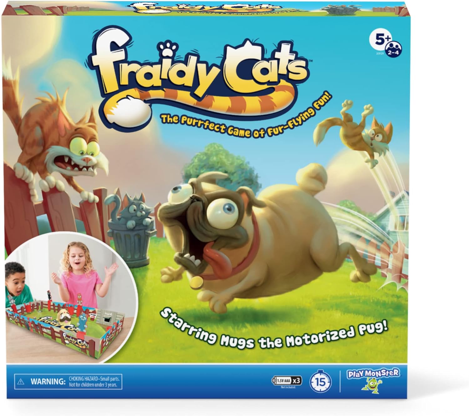 Fraidy Cats - Interactive Kids Board Game - Cat Movers Go Flying with Motorized Dog - Play with 2 to 4 Players - for Kids Ages 5 and Up