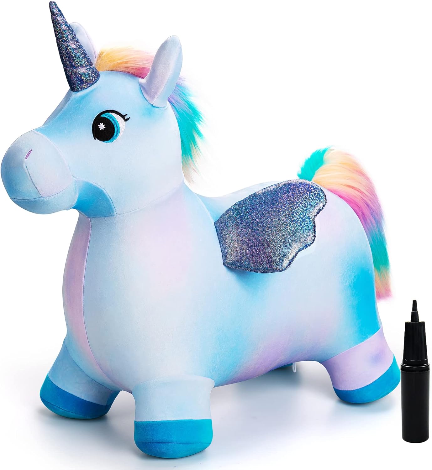 EVERICH TOY Unicorn Bouncy Horses Inflatable Plush Hopping Toy Bouncing Hopper Animals for Toddlers,Outdoor&Indoor Bouncy Animals for Toddlers,Gift for 18 Months 2 3 4 Year Old (W/Pump)