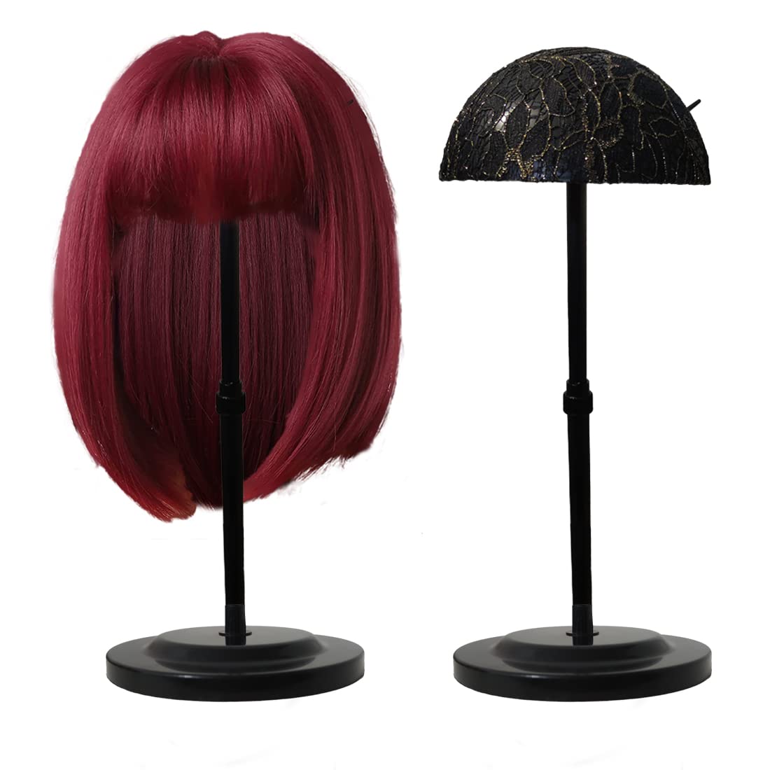 Wig Stand 1PC Adjustable Height Portable Wig Holder Stands Non-Slip Wig Head Holders Durable Plastic Wig Head Stand for Multiple Wigs and Hats Styling Drying Display (Black)