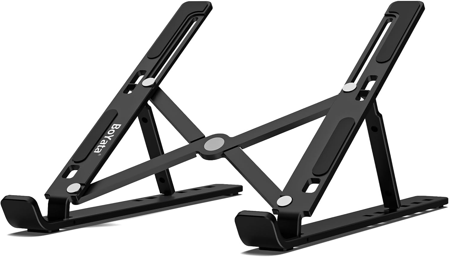 BoYata Laptop Stand, Portable Laptop Holder Computer Stand for Desk, Aluminum Foldable Laptop Riser with 6 Levels Height Adjustment, Compatible with MacBook, HP, Lenovo, Dell, 10-15.6 Laptops (Black)