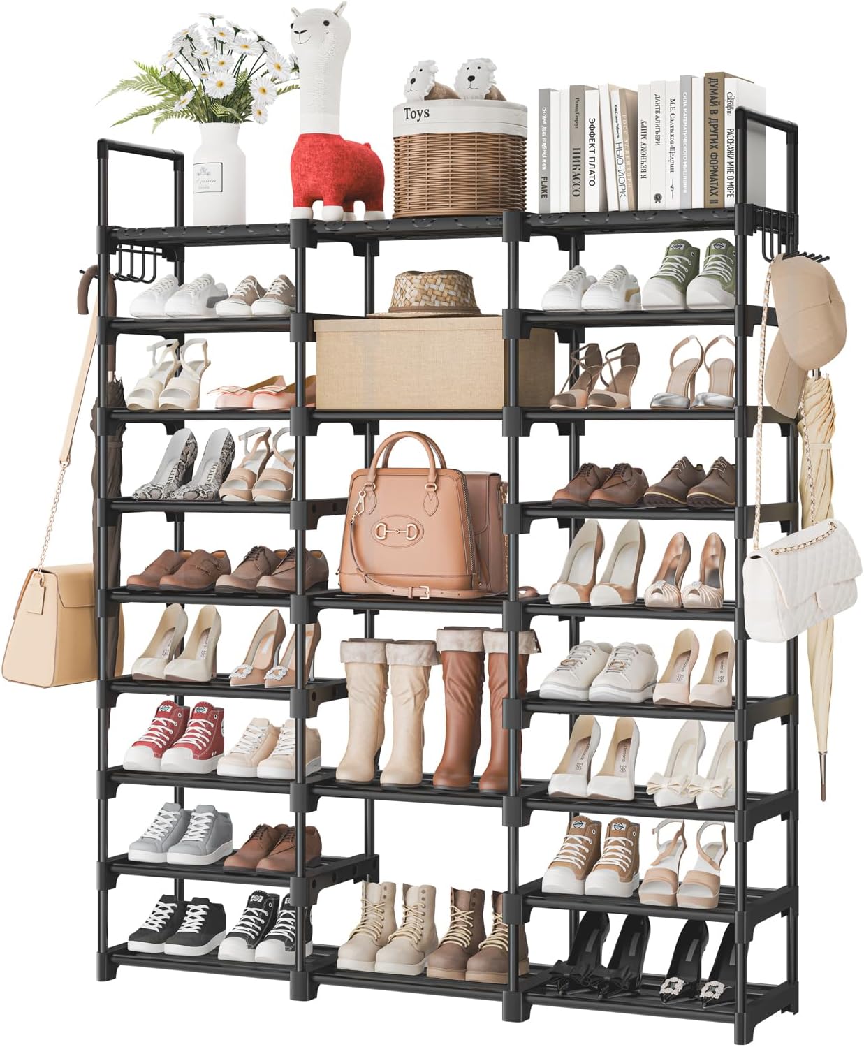 LANTEFUL Large Shoe Rack - 9 Tier Tall Shoe Rack Storage 50-55 Pairs Shoes and Boots Sturdy Metal Shoe Shelf Space Saving Vertical Shoe Rack Organizer for Closet, Entryway, Bedroom, Black