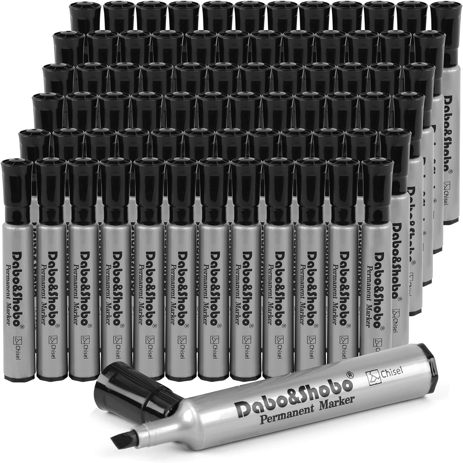 Dabo&Shobo 72 Pack Permanent Markers, Chisel Point, Quick Drying Ink, Black Permanent Markers, Works on Plastic,Wood,Stone,Metal and Glass for Doodling, Marking