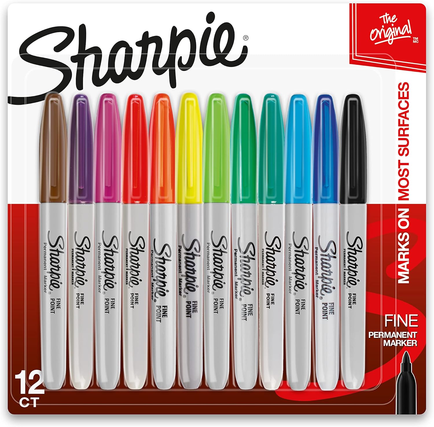 SHARPIE Permanent Markers, Fine Point, Assorted Colors, 12 Count