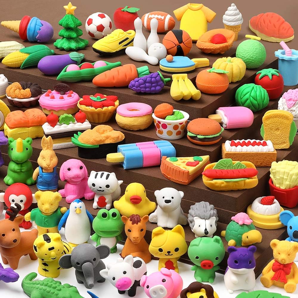 UMIKU 100 Pack Animal Pencil Erasers 3D Desk Pet for Kids Mini Puzzle Take Apart Eraser Student Classroom Prizes Rewards Easter Egg Fillers Treasure Box Back to School Supplies Kid Party Favors Gift