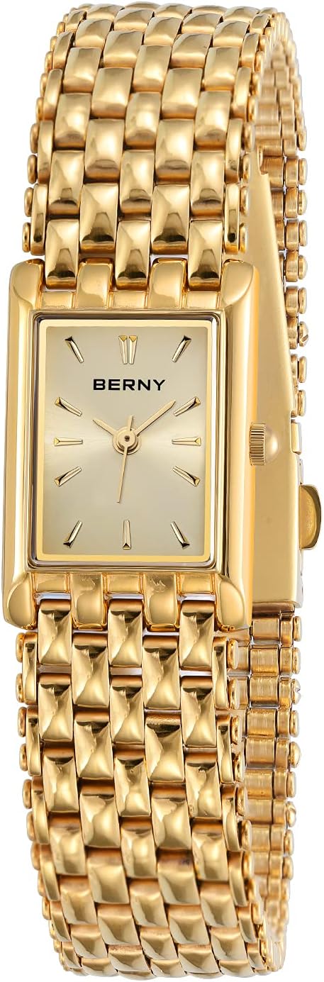 BERNY Gold Watches for Women Updated Ladies Quartz Wrist Watches Stainless Steel Band Womens Small Gold Watch Luxury Casual Fashion Bracelet Tools Included