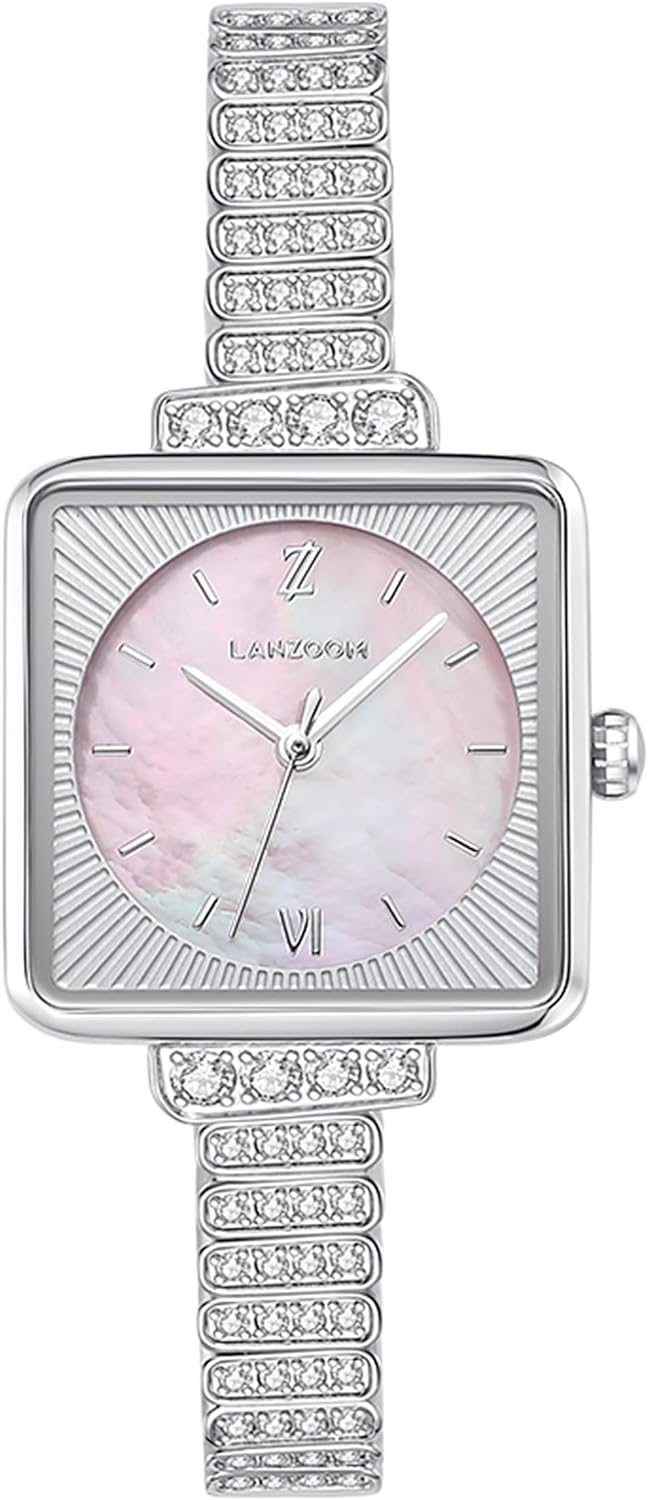 LANZOOM Women' Quartz Watch,Mother-of-Pearl Dial Square Watch with Elegant Bracelet Strap