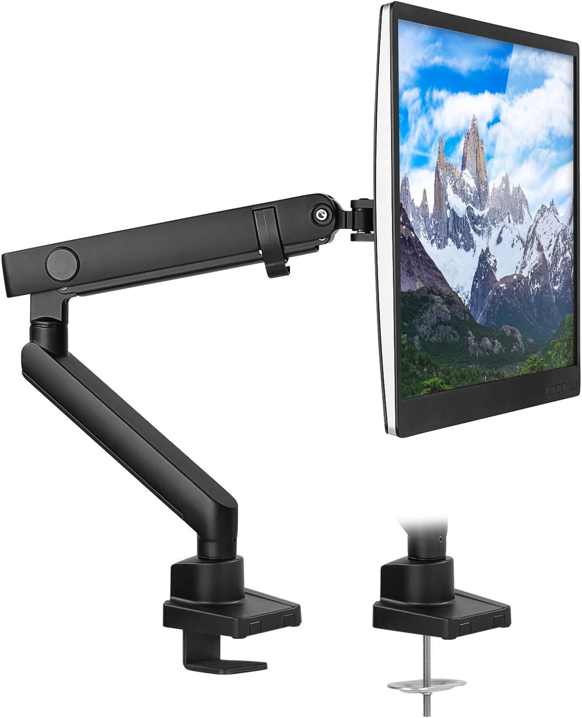 Mount-It! Single Monitor Arm Mount | Premium Monitor Desk Stand | Articulating Mechanical Spring Arm | Fits 24 27 30 32 Inch VESA 75 100 Compatible Computer Screen | C-Clamp and Grommet Bases
