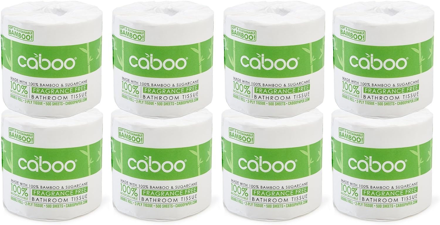 Caboo Tree Free Bamboo Toilet Paper, Septic Safe RV Bath Tissue, Eco Friendly Chemical Free Toilet Paper, Fast Dissolving Soft 2 Ply Sheets - 8 Rolls of 500 Sheets, Total 4000 Sheets