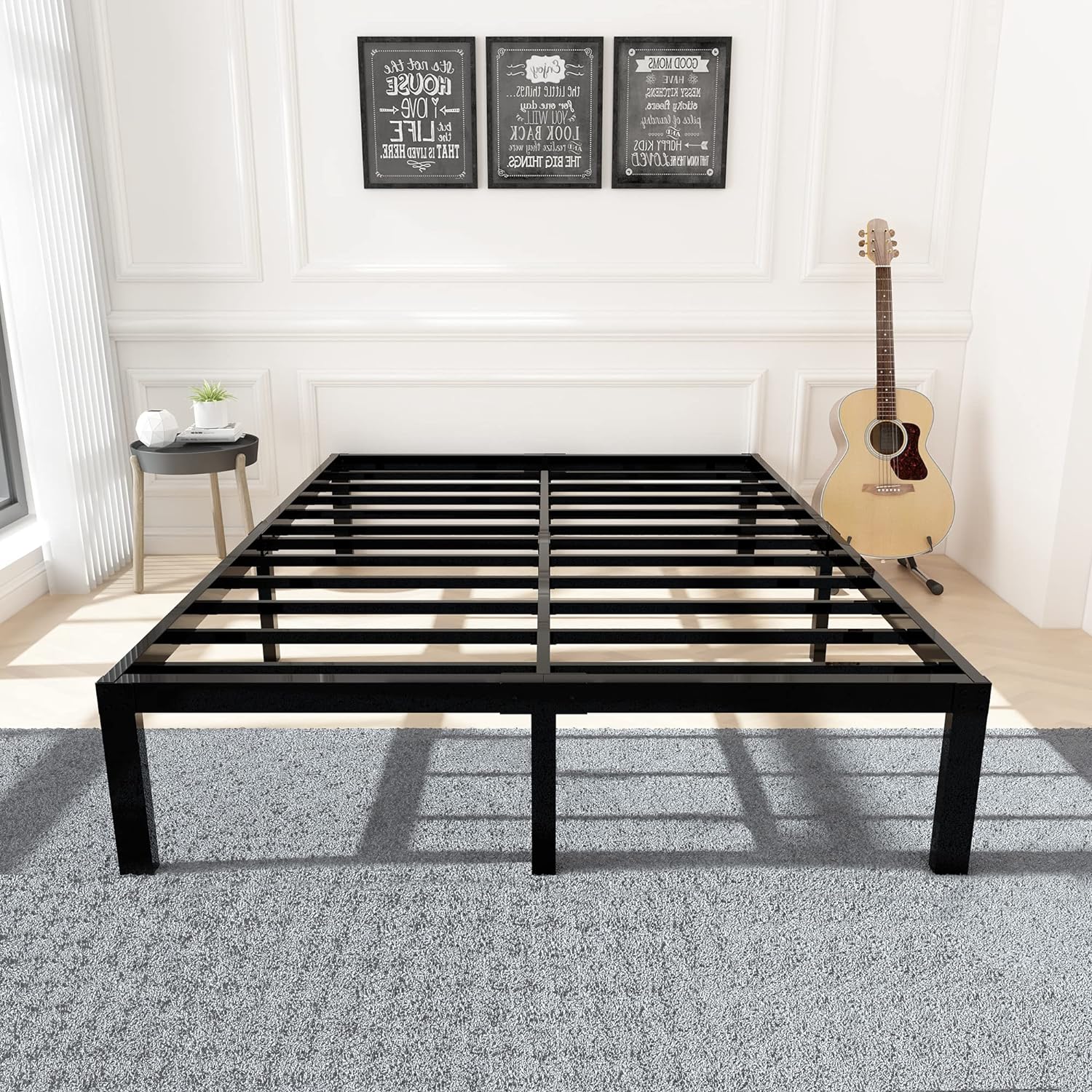 45MinST 3600lbs Heavy Duty Bed Frame,14 Inch Sturdy Steel Slat Mattress Foundation, Metal Reinforced Platform Box Spring Replacement, Easy Assembly with Quick Lock, Queen