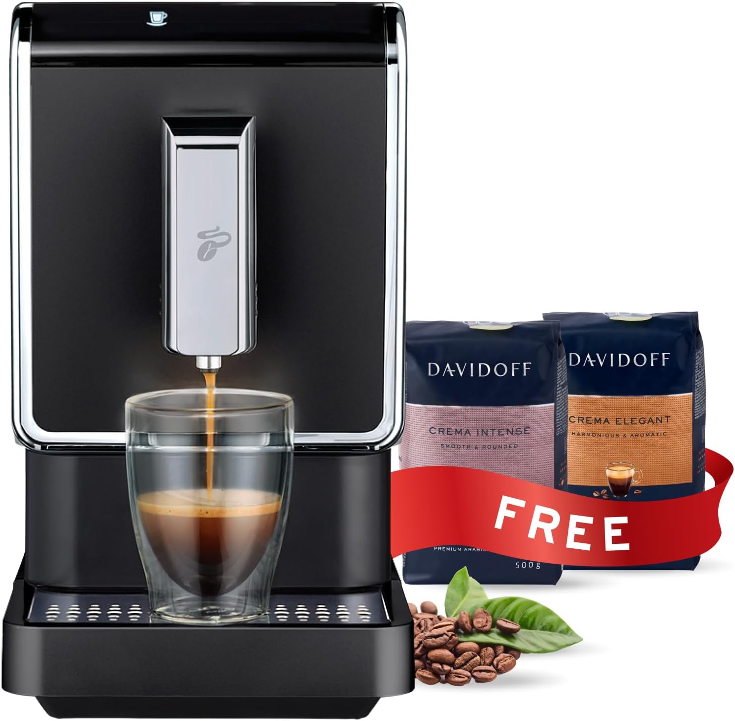 Tchibo Single Serve Coffee Maker - Automatic Espresso Coffee Machine - Built-in Grinder, No Coffee Pods Needed - Comes with x2 17.6 Ounce Bags of Whole Beans