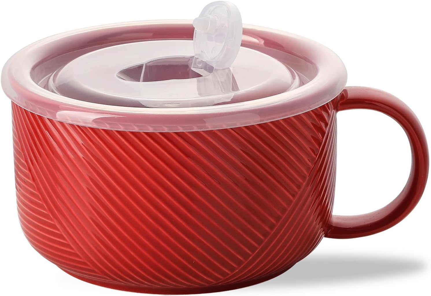 Adewnest Oversized Soup Bowls with Handles : 38 Ounce Soup Mug with Handle - Microwave Safe Large Ceramic Bowl with Lid - Wide Large Soup Cup - Red, 6 Inch, Jumbo