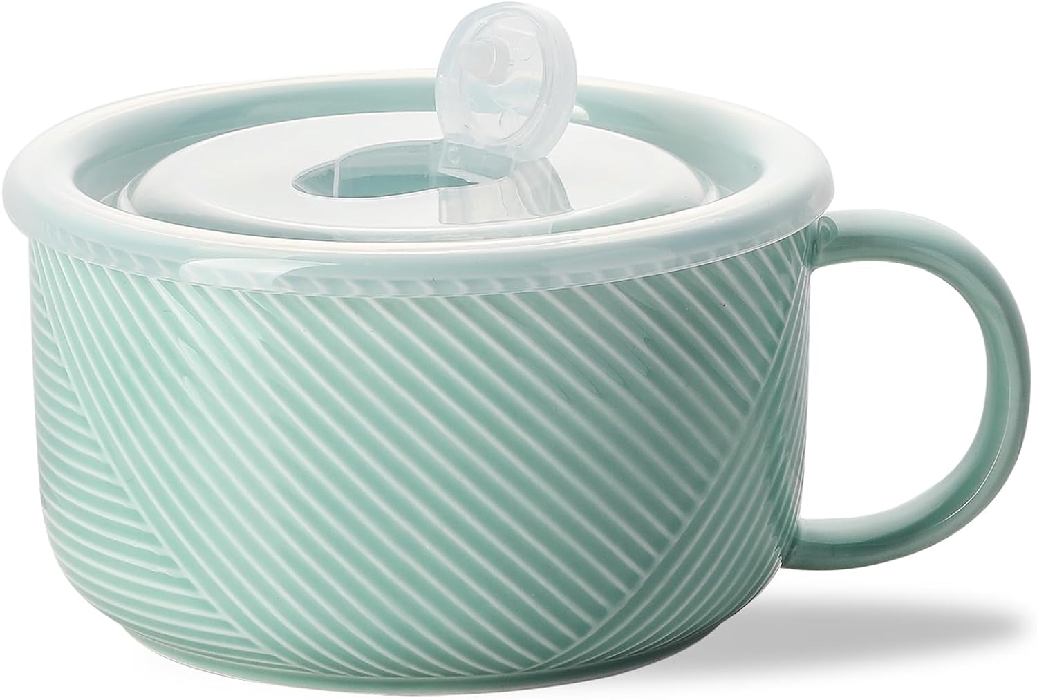 Adewnest Oversized Soup Bowls with Handles : 38 Ounce Soup Mug with Handle - Microwave Safe Large Ceramic Bowl with Lid - Wide Large Soup Cup - Mint Green, 6 Inch, Jumbo