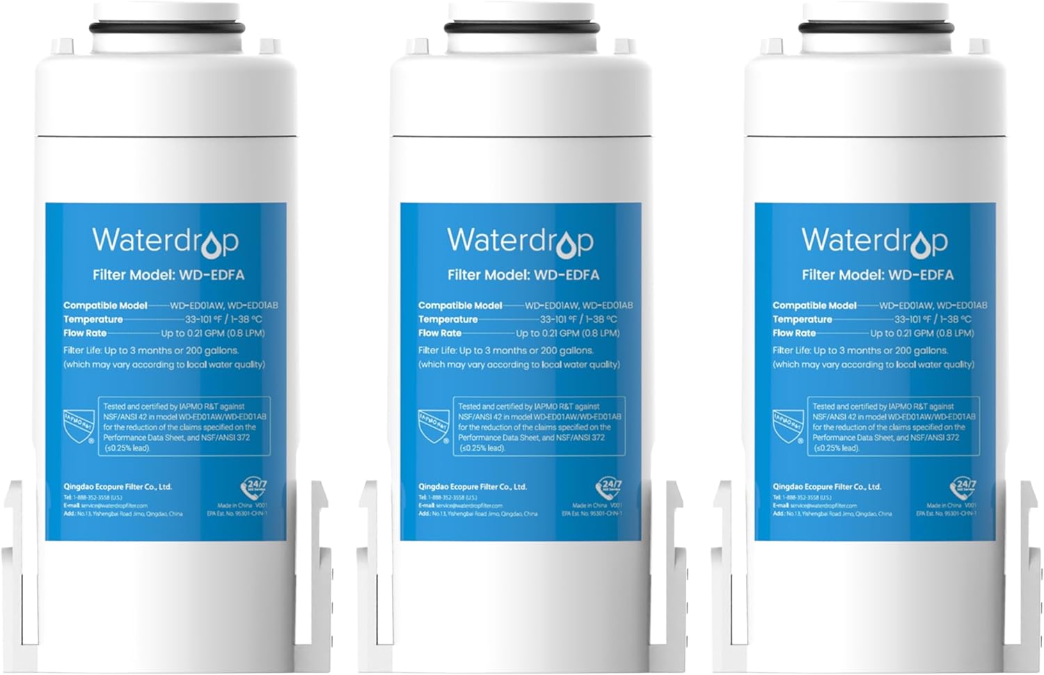 Waterdrop WD-EDFA Alkaline Filters Replacement for All Waterdrop Electric Pitcher, WD-ED01W, WD-ED01B, WD-ED01AW, WD-ED01AB, Improve PH, 3 Months or 200 Gallons, Reduce Chlorine, Lead, PFAS, 3 Packs