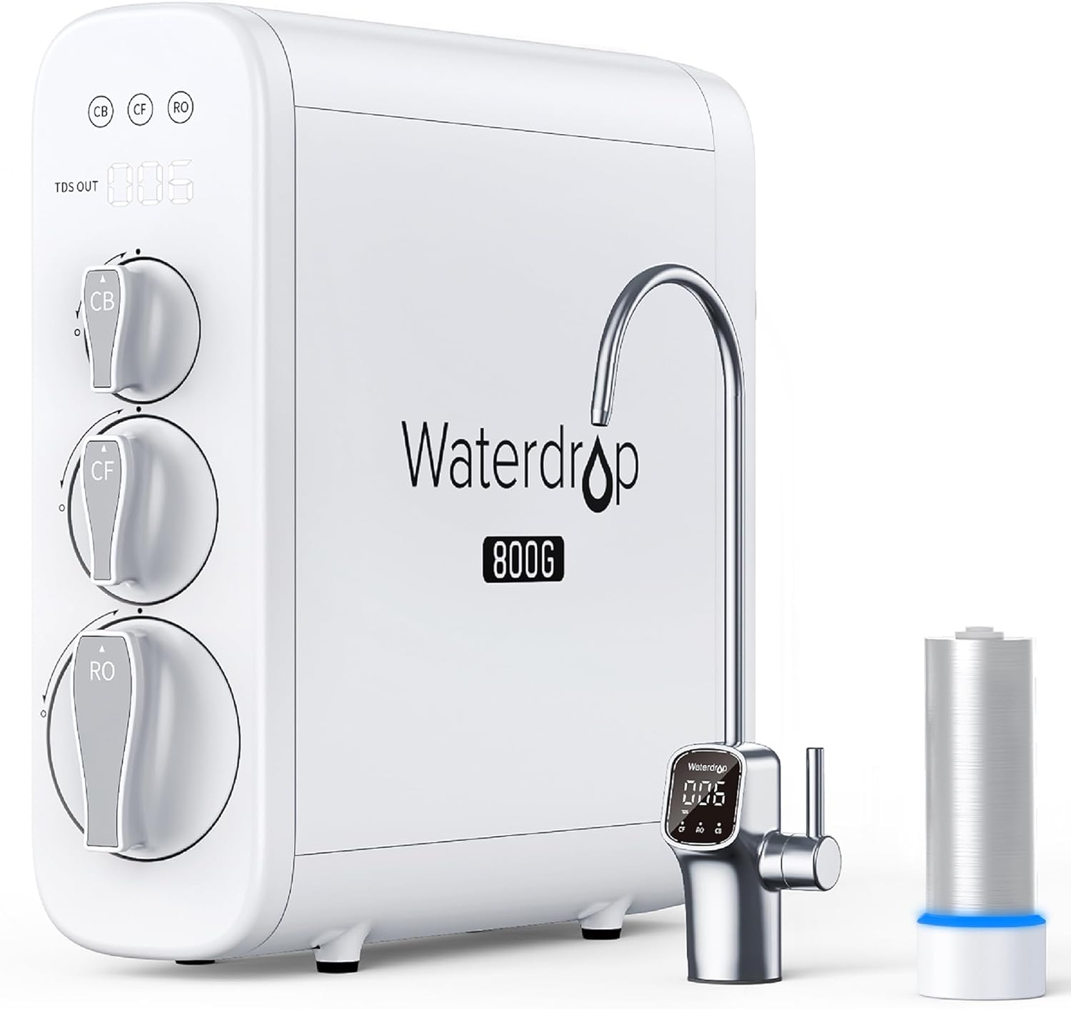 Waterdrop G3P800 Reverse Osmosis System, 800 GPD Fast Flow, NSF/ANSI 42 & 53 & 58 & 372 Certified, 3:1 Pure to Drain, Tankless Under Sink RO Water Filter System, LED Purifier, Smart Faucet