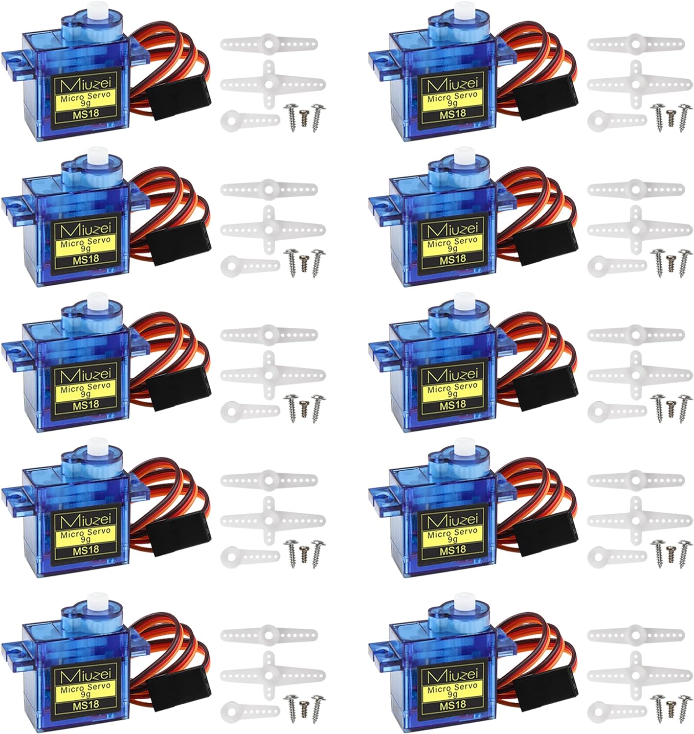 Sg90 9g Micro Servo Motor, Miuzei Mini Servos Motor Kit Metal Gear 180 Degree Servo for Rc Car Airplane Plane Arduino 10 Pack