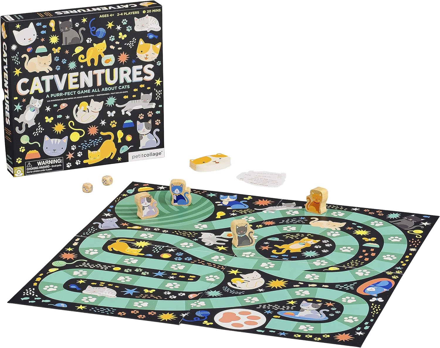 Petit Collage Catventures Board Game for Kids  Fun Cat Board Game for 2-4 Players, Made from Recycled Materials and Vegetable-Based Inks  Makes a Great Gift for Cat Lovers