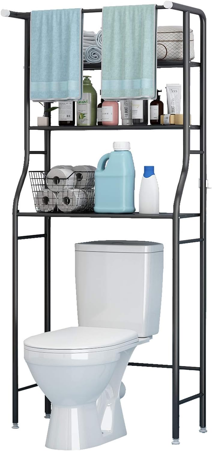 UDEAR 3 Shelf Bathroom Space Saver,Over The Toilet Rack,Bathroom Corner Stand Storage Racks Organizer Accessories,The Washing Machine,with Hanging Rod,Bathroom Tower Shelf,Black