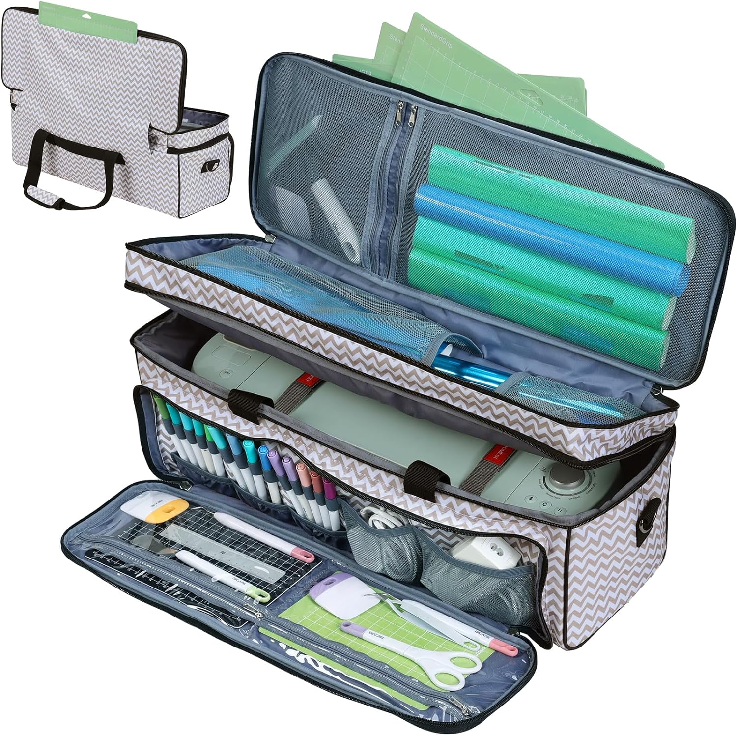 HOMEST Double Layer Carrying Case with Mat Pocket for Cricut Explore Air 2, Cricut Maker, Ripple