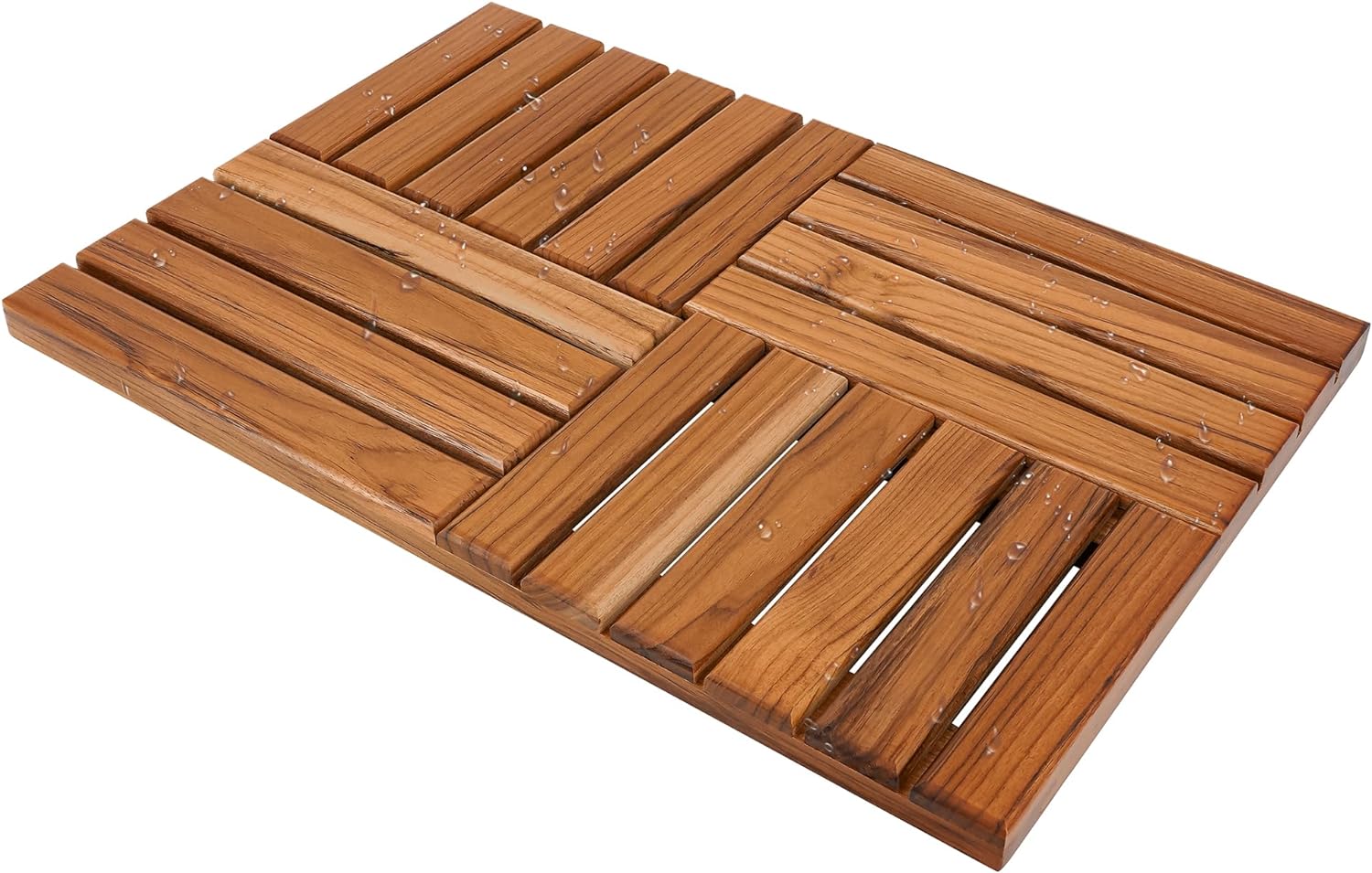 Utoplike Teak Wood Bath Mat, Wooden Shower Mat for Bathroom, 24 x 16 inch Non Slip Wood Floor Sturdy Mat for Inside Shower Luxury Spa Home or Outdoor