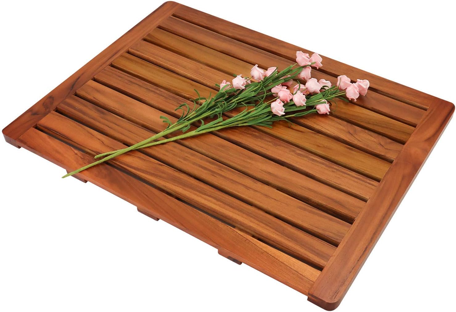 Utoplike (24x18) Teak Wood Bath Mat, Shower Mat for Bathroom, Wooden Floor Mat Square Large for Spa Home or Outdoor